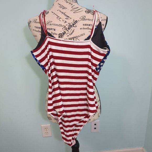 Bear Dance American Flag Sequin Bodysuit large 4th Of July Patriotic - Picture 2 of 5
